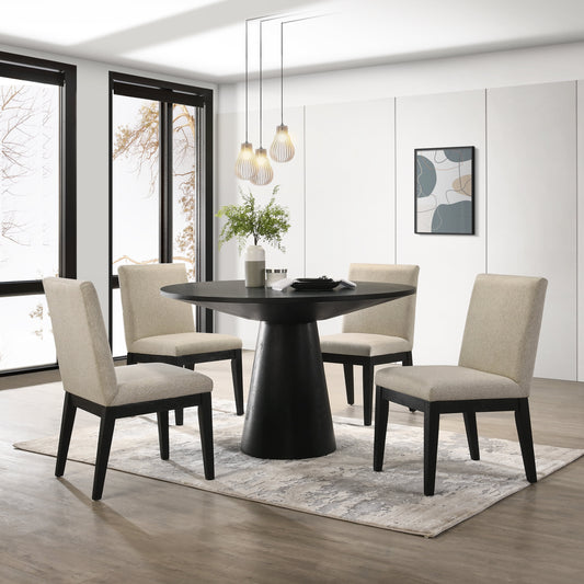 Rocco Contemporary Wood Dining Set, round Pedestal Table with 4 Chairs, Ebony