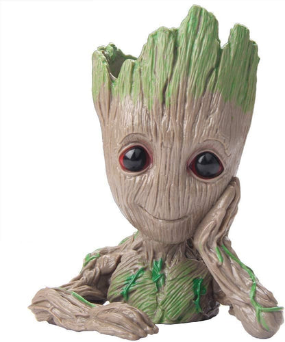 Baby Groot Pen Pot Tree Man Pens Holder or Flower Pot with Drainage Hole Perfect for a Tiny Succulents Plants 6" (Grayish Brown)