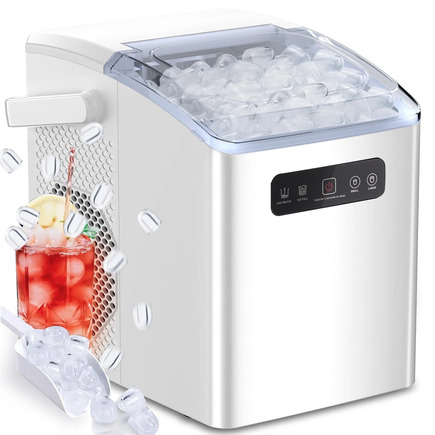 Countertop Ice Maker Machine, Portable Compact Ice Maker with Ice Scoop&Ice Basket, 9 Pcs/8 Mins, 26LBS/24H, Bullet Ice, Self-Cleaning, Home/Kitchen/Office/Bar, Green